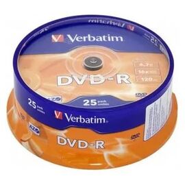  Диск DVD-R Verbatim 4.7Gb 16x Cake Box (25шт) 43522 
